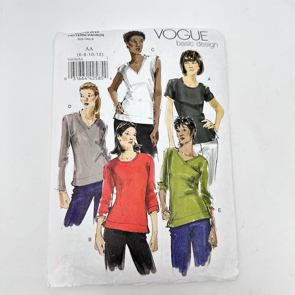 Vogue Basic Design 8536 Misses Tops Sewing Pattern Size 6-12 V8536